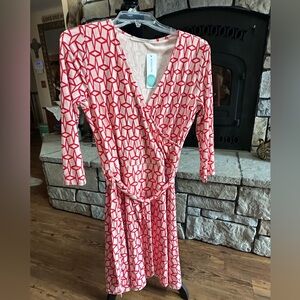41 Hawthorn Coral Geometric Faux Wrap Dress